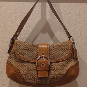 Coach F10926 Brown Signature Hobo Shoulder Bag in Canvas & Leather - EUC.